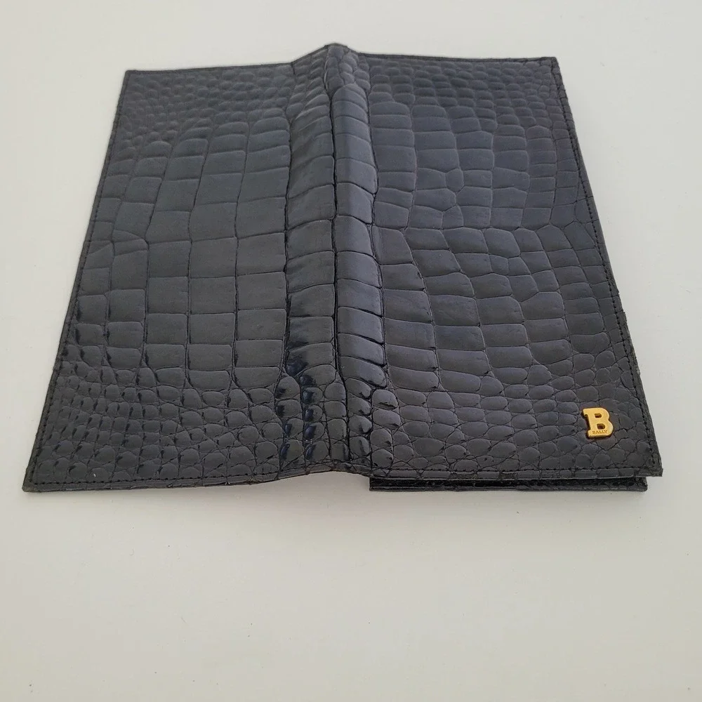 Bally Mens Black Croc Embossed Leather Long Bifold Wallet Made in Germany